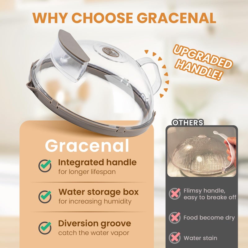 Gracenal 12 Inch Microwave Splatter Cover, Upgraded Microwave Cover for Food with Water Steamer, Integrated Handle, Splatter Guard, Cookware Lid, House Warming Gifts New Home, Grey - Image 4