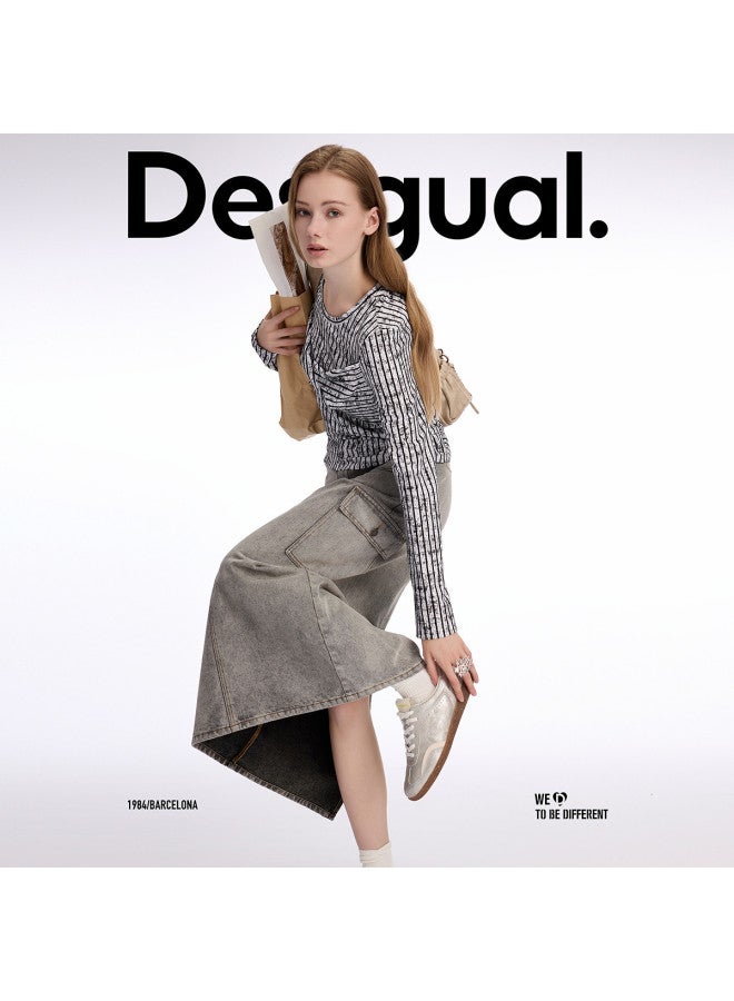DESIGUAL slim-fit Striped Knot Detail Round Neck Long Sleeve Women's T-shirt - Image 3
