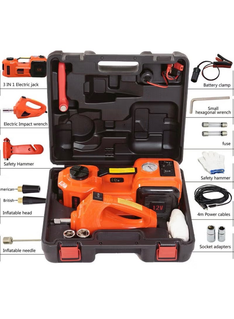 4 in 1 electric car jack , Car Tools Built-in Tire Inflatable Pump LED Light Safety Hammer, ,new car jacks compressor wrench vehicle tools emergency tool kit car jack kit. - Image 2