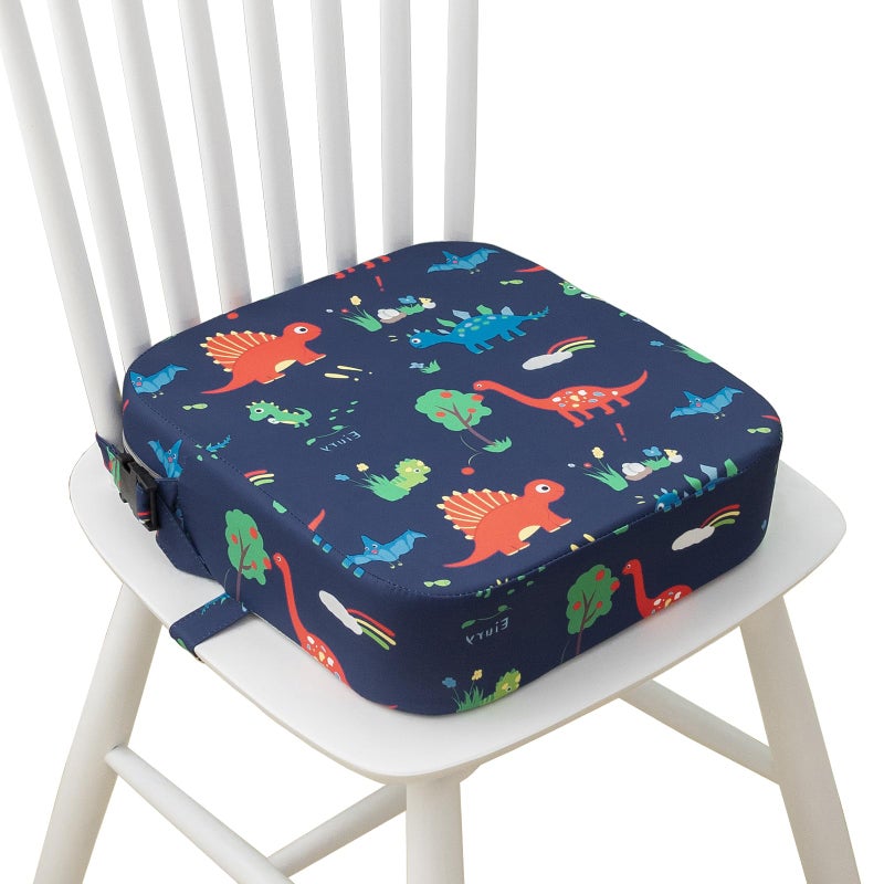 Eiury Toddler Booster Seat for Dining Table, Portable Kids Booster Seat with Safety Buckles Portable Increasing Booster Cushion with Non-Slip Bottom (Blue Dinosaur) - Image 1