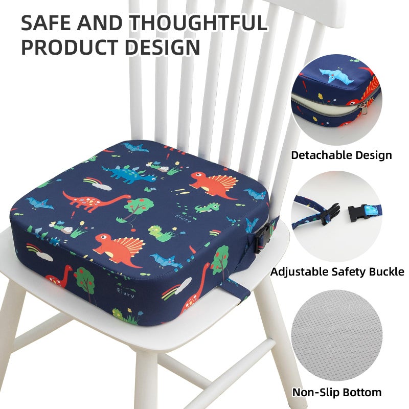 Eiury Toddler Booster Seat for Dining Table, Portable Kids Booster Seat with Safety Buckles Portable Increasing Booster Cushion with Non-Slip Bottom (Blue Dinosaur) - Image 5