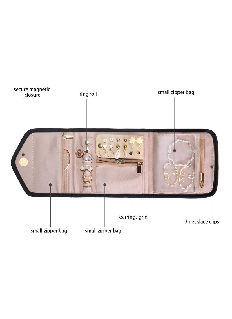 Y&D - SYOSI Travel Jewellery Organiser Roll Foldable Jewelry Case for Journey-Rings, Necklaces, Bracelets, Earrings (black-mini) - Image 1