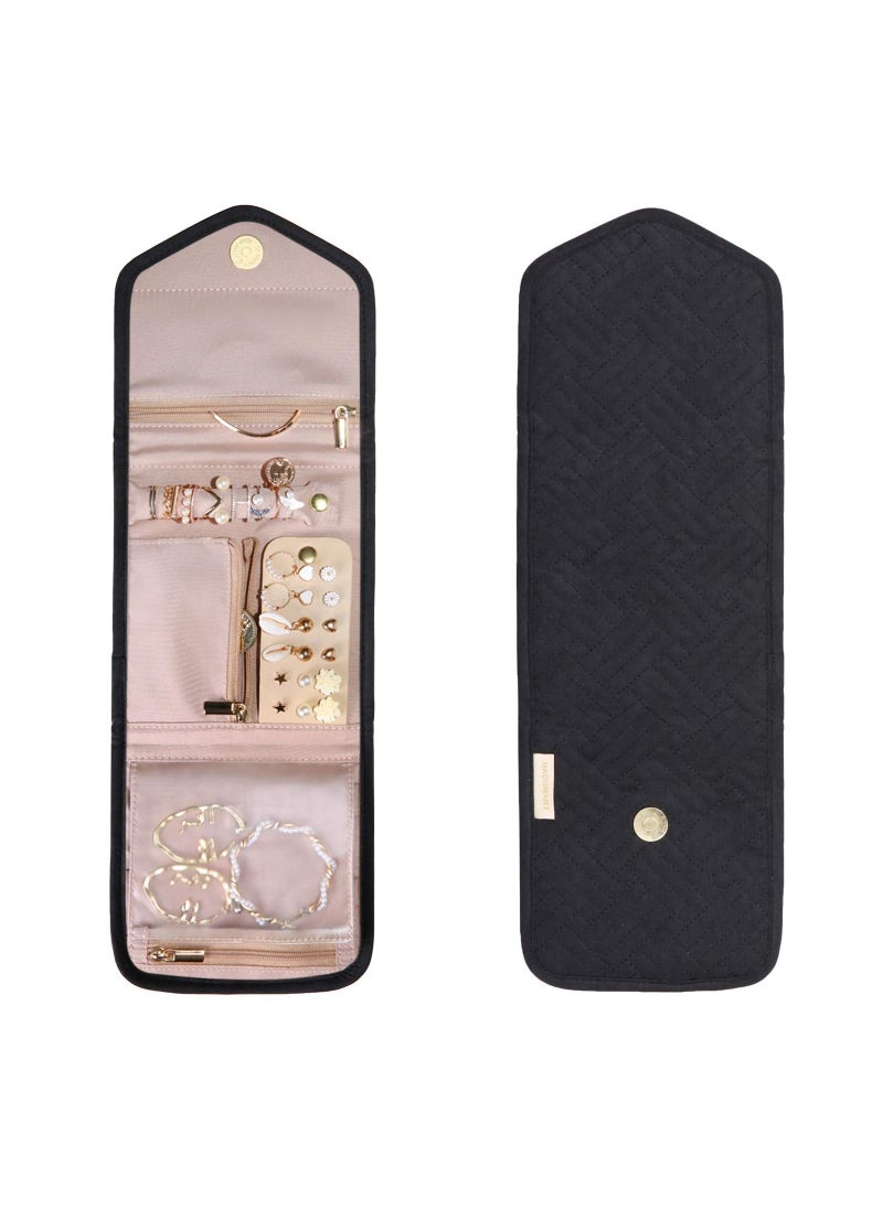 Y&D - SYOSI Travel Jewellery Organiser Roll Foldable Jewelry Case for Journey-Rings, Necklaces, Bracelets, Earrings (black-mini) - Image 1