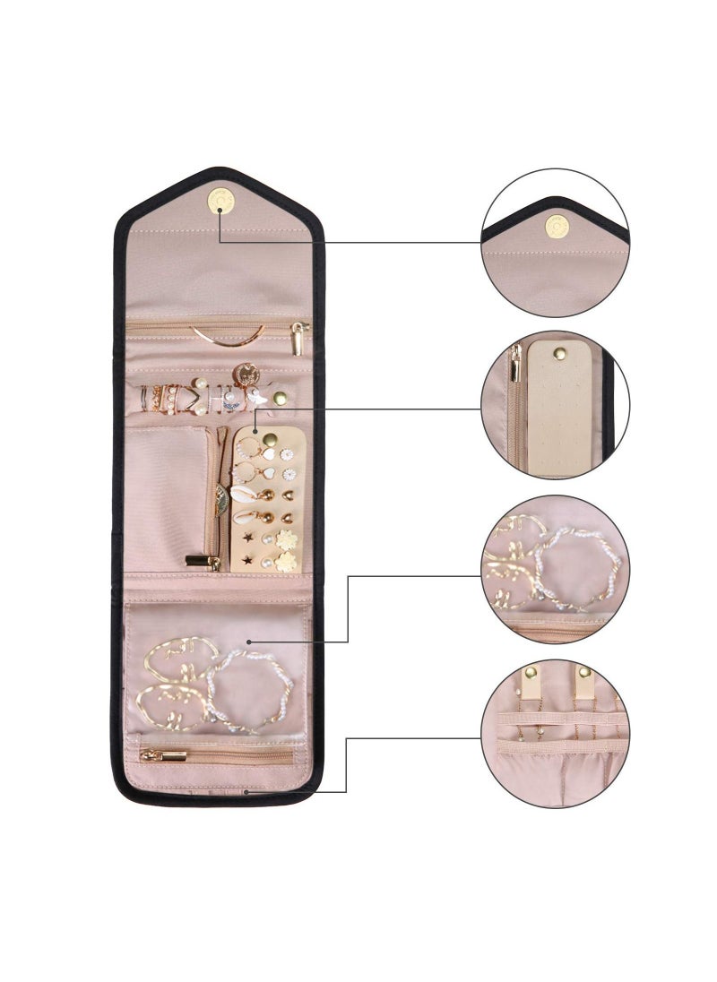 Y&D - SYOSI Travel Jewellery Organiser Roll Foldable Jewelry Case for Journey-Rings, Necklaces, Bracelets, Earrings (black-mini) - Image 1
