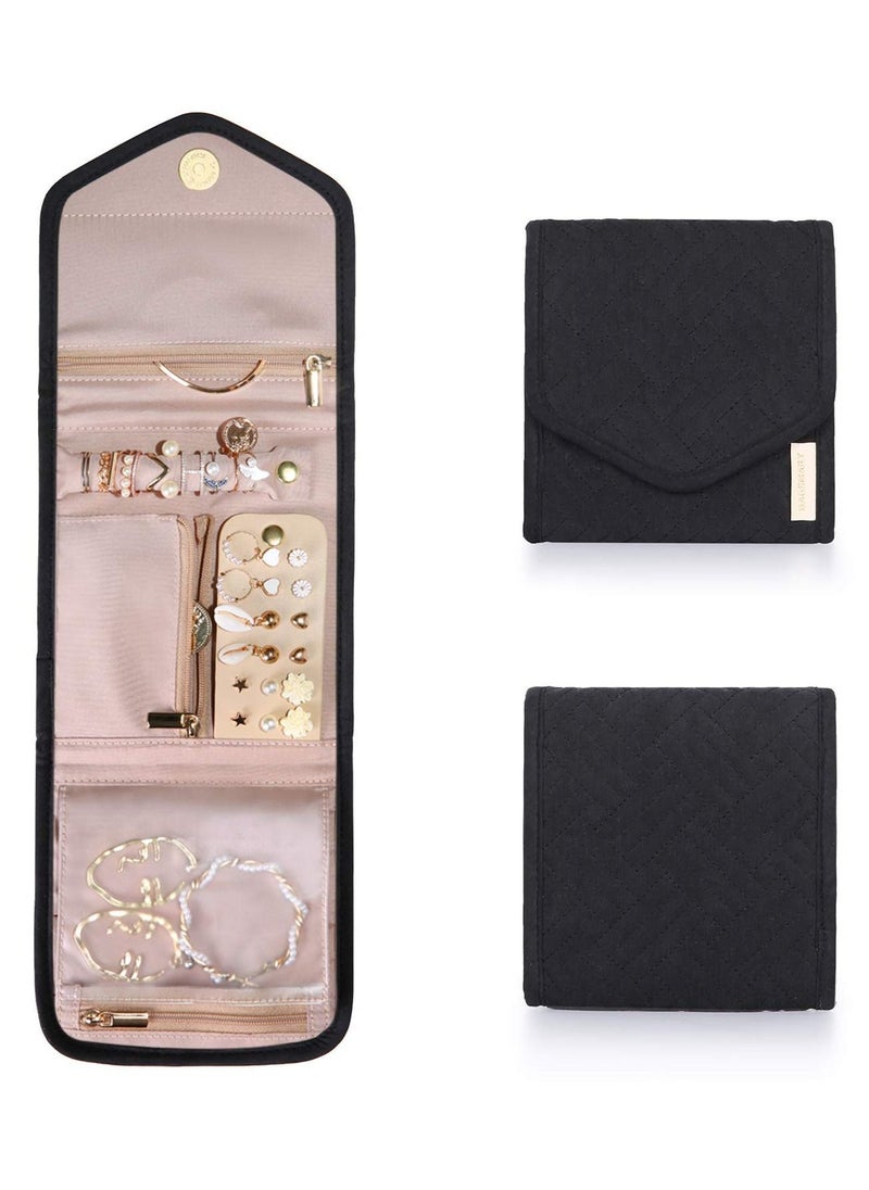 Y&D - SYOSI Travel Jewellery Organiser Roll Foldable Jewelry Case for Journey-Rings, Necklaces, Bracelets, Earrings (black-mini) - Image 1