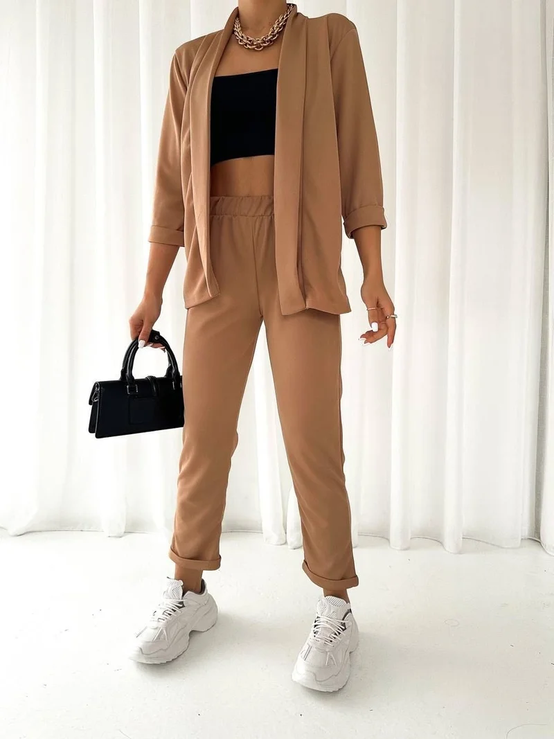 Escbutik Women's Elastic Waist Scuba Trousers Jacket Set of 2
