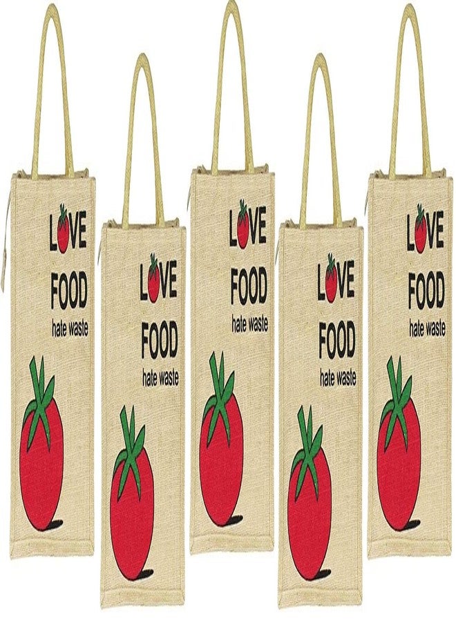 HRBS Jute Lunch Bag | Tiffin Bag | Multi Purpose Tote Bag | Hand Bag - Eco-Friendly, Reusable, | Gift | Return Gift | Large Size (34x30) - Love Food Hate Waste Pack of 5Pc- Shopping Bag - Image 1
