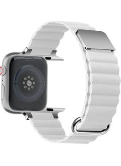 ELTRAZONE Magnetic Leather Loop Strap Watch Band for Apple Watch Ultra 49mm Series 8 45mm 44mm 42mm Leather Magnet Ultra Band Strap – White  - Image 1