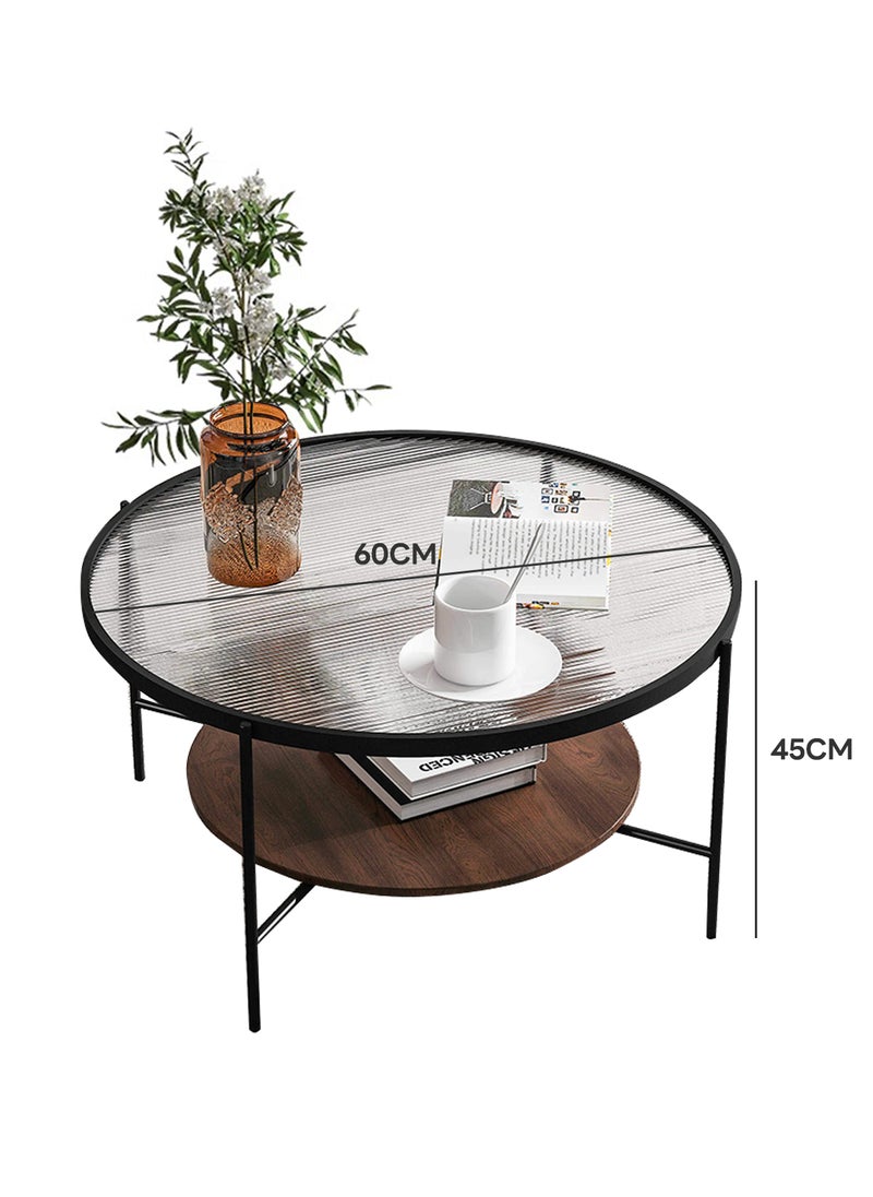 Sharpdo - Simple Modern Tempered Glass Round Coffee Table Double-Layer Coffee Table 60*60*45CM - Image 1