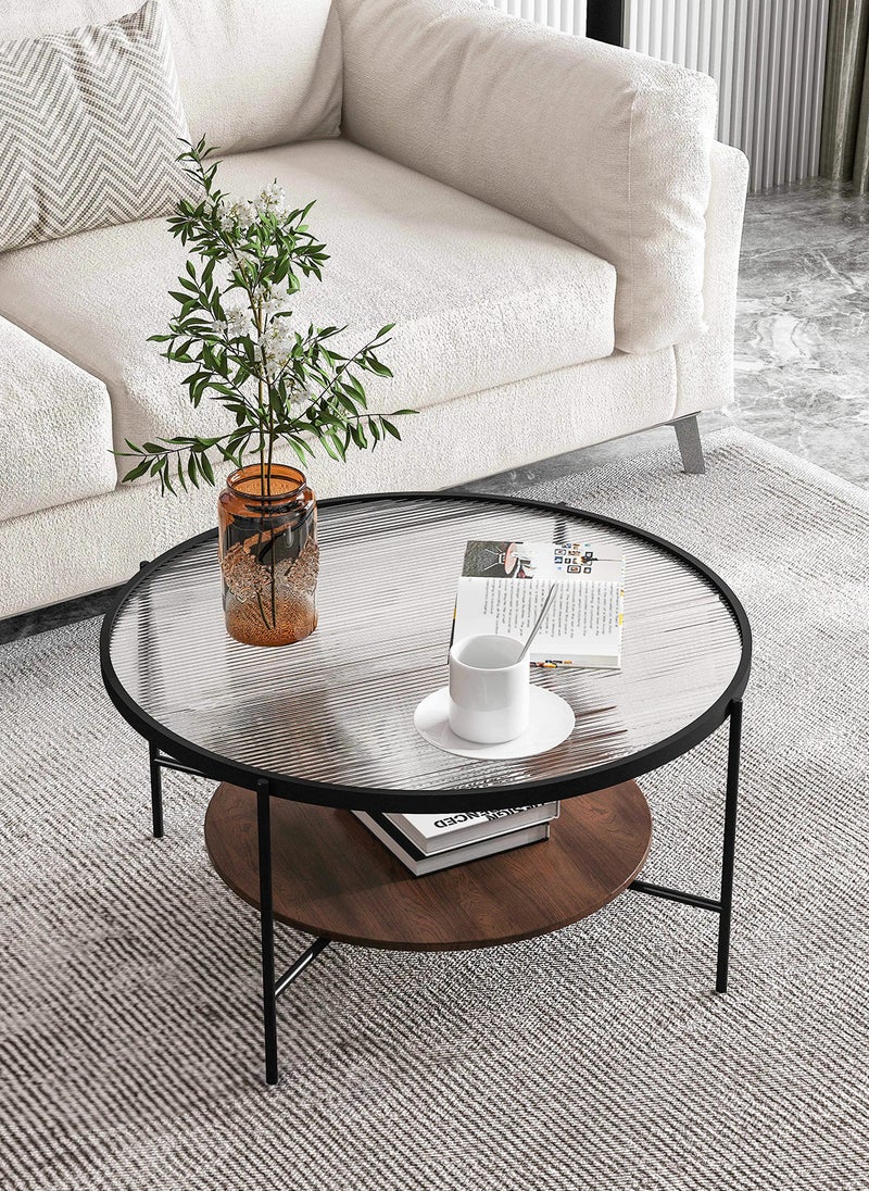 Sharpdo - Simple Modern Tempered Glass Round Coffee Table Double-Layer Coffee Table 60*60*45CM - Image 1