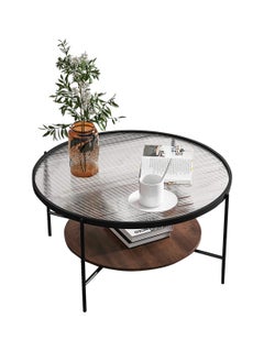 Sharpdo Simple Modern Tempered Glass Round Coffee Table Double-Layer Coffee Table 60*60*45CM  - Image 1