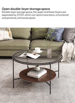 Sharpdo Simple Modern Tempered Glass Round Coffee Table Double-Layer Coffee Table 60*60*45CM  - Image 5