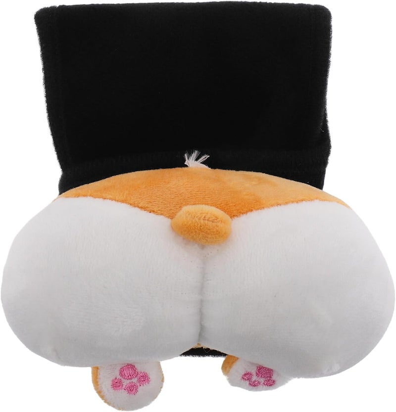 Universal Corgi Fluffy Gear Shift Knob Cover Set, Silicone Car Shifter Hoodie with Cute Black Short Plush Design, Automotive Interior Accessories for Ladies - Image 1