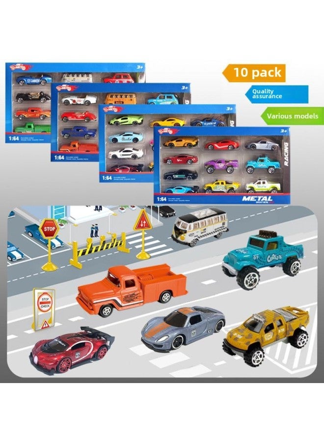 1:64 Alloy Car Color Ten Boxed Car Off-road Model Toy Sliding Boy Gift Simulation Metal Car-Color:Classic Car Series 10/box 2 Loading Method (random)  - Image 2