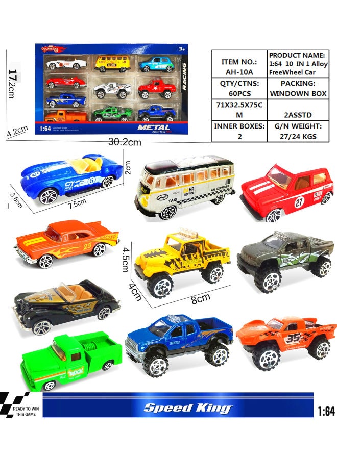 1:64 Alloy Car Color Ten Boxed Car Off-road Model Toy Sliding Boy Gift Simulation Metal Car-Color:Classic Car Series 10/box 2 Loading Method (random)  - Image 1