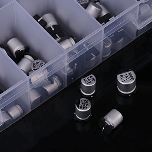 Walfront 400 Pcs 24 Values Electrolytic Capacitors Assortment Kit 24 Different Types SMD Bypass Low Frequency Aluminum with Storage Box 1uF - 1000uF - Image 2