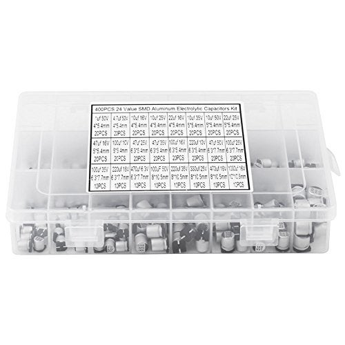 Walfront 400 Pcs 24 Values Electrolytic Capacitors Assortment Kit 24 Different Types SMD Bypass Low Frequency Aluminum with Storage Box 1uF - 1000uF - Image 4