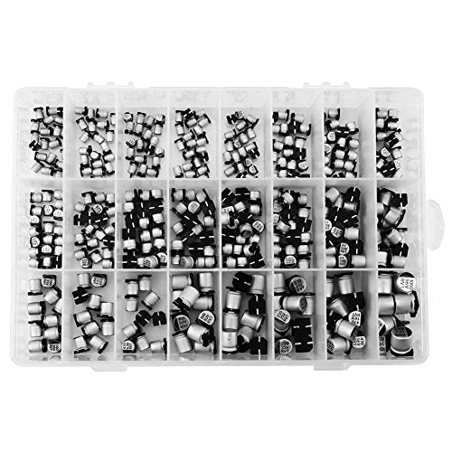 Walfront 400 Pcs 24 Values Electrolytic Capacitors Assortment Kit 24 Different Types SMD Bypass Low Frequency Aluminum with Storage Box 1uF - 1000uF - Image 1
