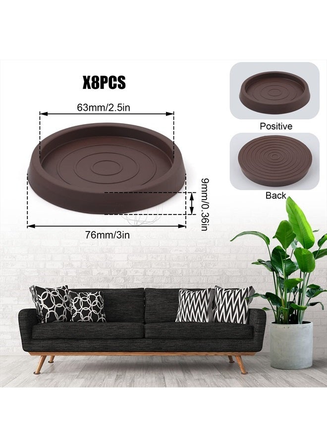 SAVITA 8PCS Non Slip Furniture Pads, 2.5inch/6.4cm Round Furniture Coasters Bed Stoppers Rubber Furniture Feet Silicone Chair Leg Protectors for Bed, Cabinet, Sofa, Chair, Table, Piano (Brown) - Image 2