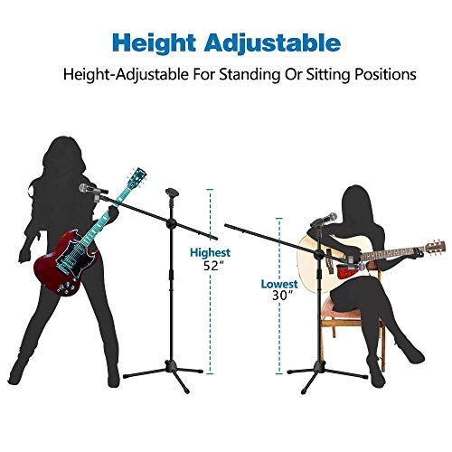 SOUVENIR Microphone Stand with 2 mic holders, Heavy Duty Adjustable Height Tripod Stand 3 Leg Double Arm Mic Stand for Singing, Speeches, Stage Performances & Studio Recording Microphone Stand- Black - Image 3