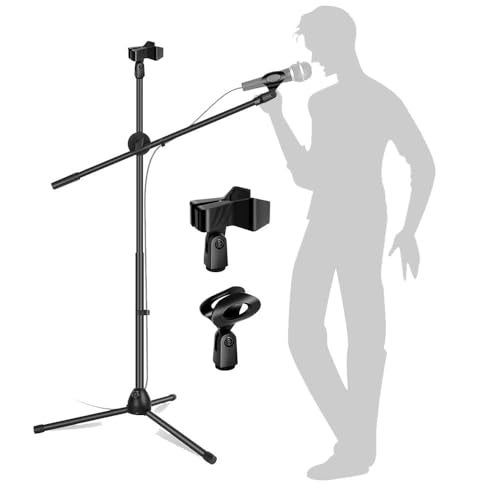 SOUVENIR Microphone Stand with 2 mic holders, Heavy Duty Adjustable Height Tripod Stand 3 Leg Double Arm Mic Stand for Singing, Speeches, Stage Performances & Studio Recording Microphone Stand- Black - Image 1