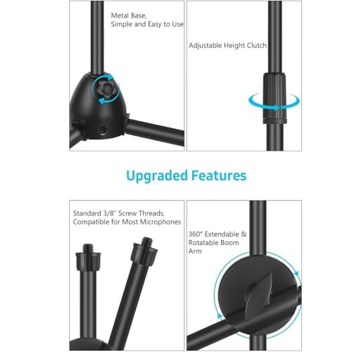 SOUVENIR Microphone Stand with 2 mic holders, Heavy Duty Adjustable Height Tripod Stand 3 Leg Double Arm Mic Stand for Singing, Speeches, Stage Performances & Studio Recording Microphone Stand- Black - Image 4