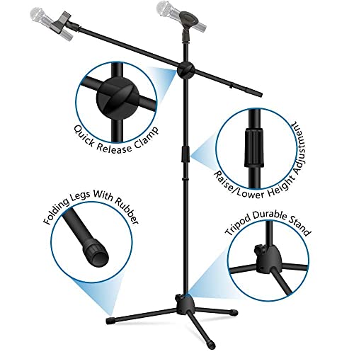 SOUVENIR Microphone Stand with 2 mic holders, Heavy Duty Adjustable Height Tripod Stand 3 Leg Double Arm Mic Stand for Singing, Speeches, Stage Performances & Studio Recording Microphone Stand- Black - Image 5