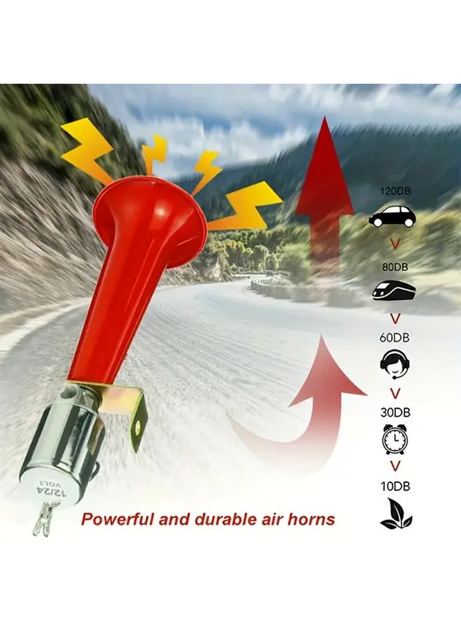 Red 12V 24V Air Horn Powerful Durable ABS Matte Finish Universal Fit For Trucks Buses Cars - Image 3