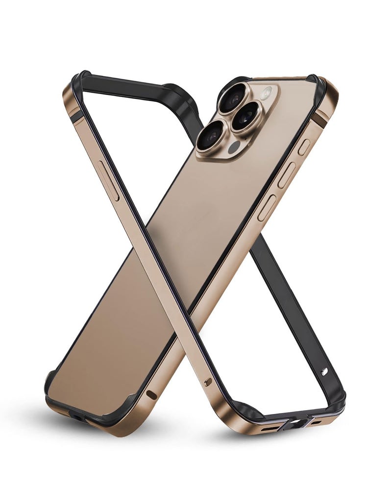 Excefore for iPhone 16 Pro Bumper Case Aluminum Frame Slim Hard Cover No Back Design Metal Protective Case with Soft Inner Bumper Raised Edge Camera Protection Support for MagSafe Wireless Charging