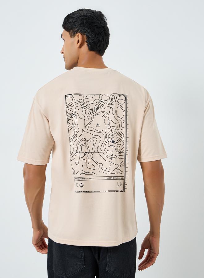 Styli Men Beige Graphic Print Oversized T-Shirt - Image 4