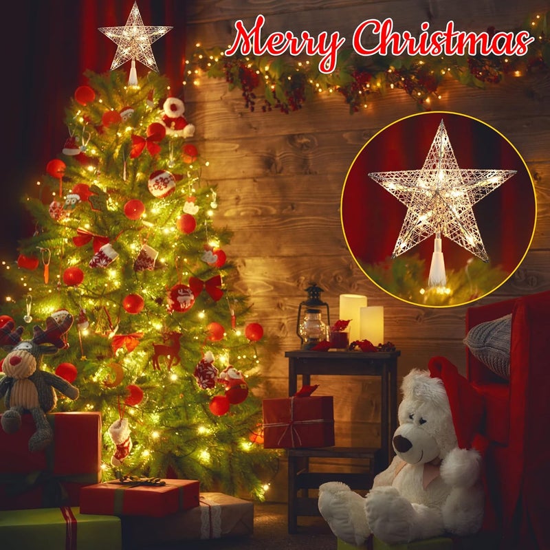 BrizLabs Christmas Star Tree Topper Lights, Plug in 9“ Pentagram Xmas Treetop Light, UL Certified 10 Warm White Star Topper Lights for Home Indoor Holiday Party Christmas Tree Decorations - Image 3