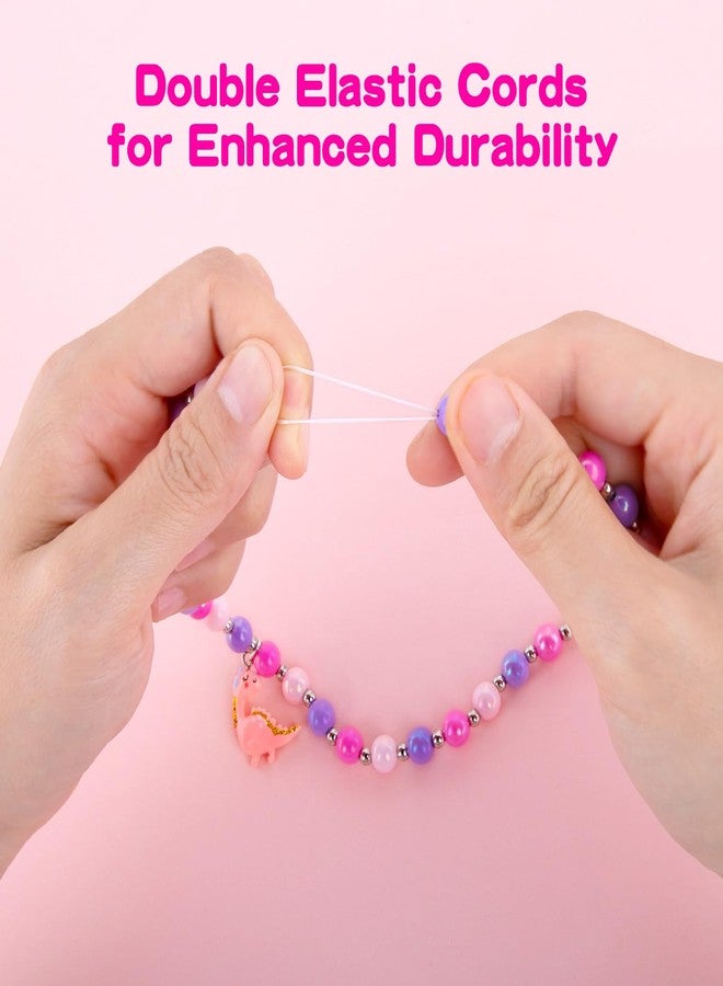 Niceup Little Girl Dinosaure Play Jewelry Necklace Bracelet Set Girls Dino Gift (Pink & Purple) - Image 4