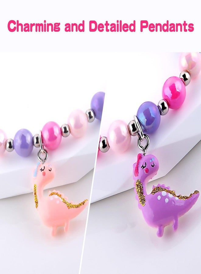 Niceup Little Girl Dinosaure Play Jewelry Necklace Bracelet Set Girls Dino Gift (Pink & Purple) - Image 3