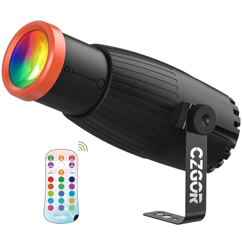 Czgor Pinspot Light, Czgor 18W RGBW 4 in 1 LED Spot Lights with Remote, Super Bright with Light Guide Pillar, Manual Focus Disco Ball Spotlight, Soft Cozy Stage Effect Lighting for DJ Disco Party Wedding - Image 1