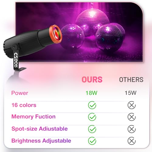 Czgor Pinspot Light, Czgor 18W RGBW 4 in 1 LED Spot Lights with Remote, Super Bright with Light Guide Pillar, Manual Focus Disco Ball Spotlight, Soft Cozy Stage Effect Lighting for DJ Disco Party Wedding - Image 4
