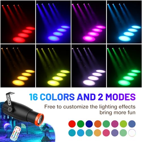 Czgor Pinspot Light, Czgor 18W RGBW 4 in 1 LED Spot Lights with Remote, Super Bright with Light Guide Pillar, Manual Focus Disco Ball Spotlight, Soft Cozy Stage Effect Lighting for DJ Disco Party Wedding - Image 2