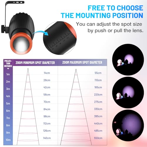 Czgor Pinspot Light, Czgor 18W RGBW 4 in 1 LED Spot Lights with Remote, Super Bright with Light Guide Pillar, Manual Focus Disco Ball Spotlight, Soft Cozy Stage Effect Lighting for DJ Disco Party Wedding - Image 5