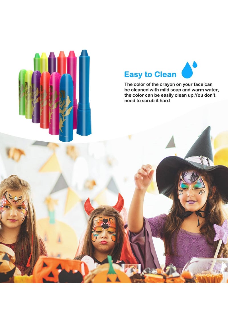 SYOSI أقلام تلوين الوجه المضيئة، أقلام تلوين الوجه المضيئة في الظلام بالأشعة فوق البنفسجية، مجموعة طلاء الجسم في الظلام تحت الضوء الأسود غير السام لمستلزمات الحفلات (6 ألوان) - Image 4