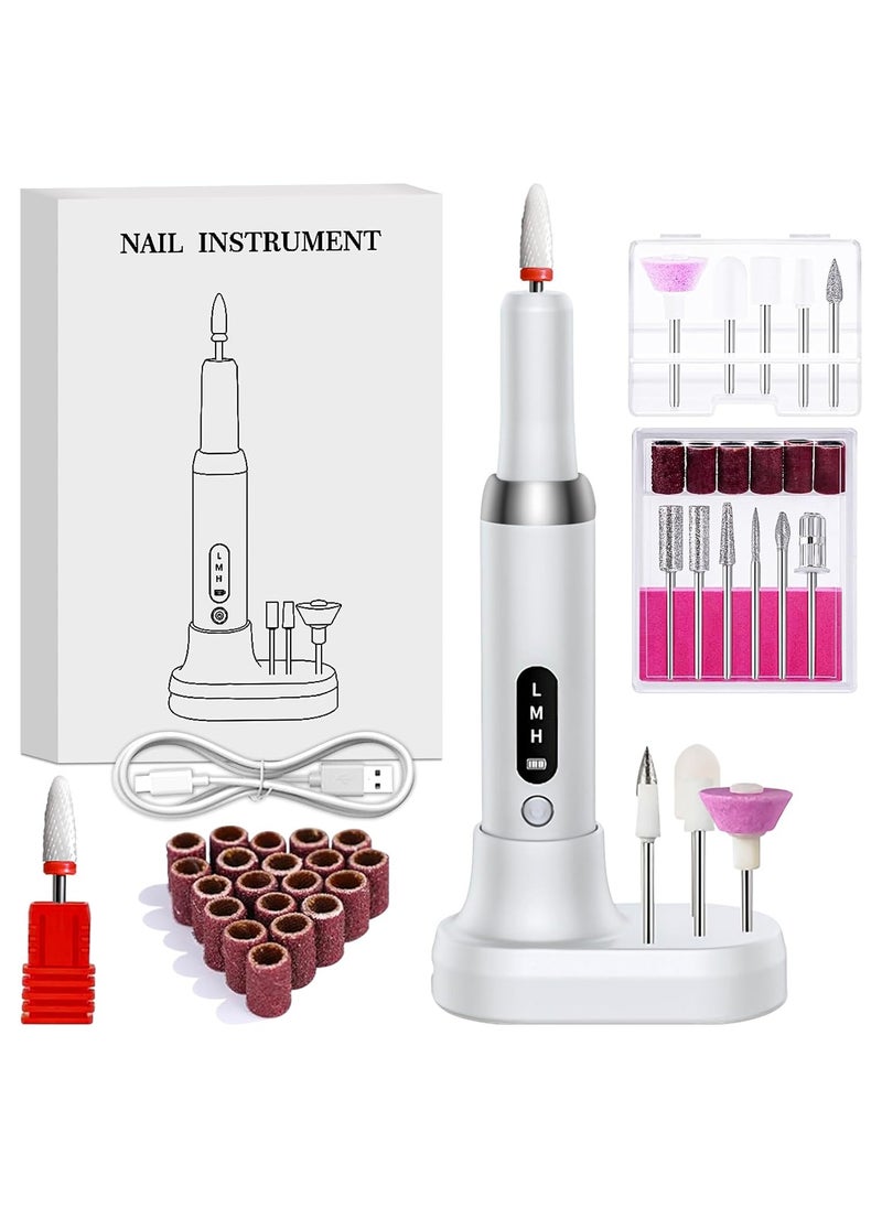Hihonor Rechargeable Cordless Electric Nail Drill Kit, Professional Electric Nail File for Acrylic Gel Dip Powder Nails, 3 Speeds 15000RPM, Reversible Direction, Portable Manicure Pedicure Tool,White  - Image 1