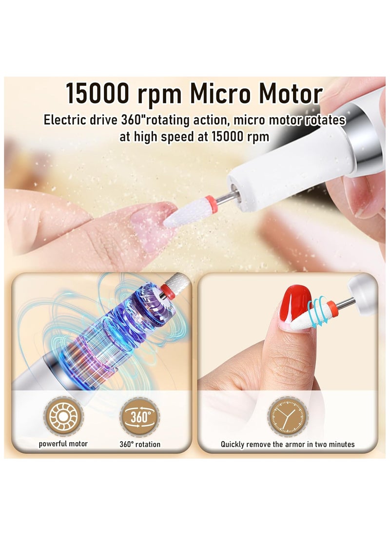 Hihonor Rechargeable Cordless Electric Nail Drill Kit, Professional Electric Nail File for Acrylic Gel Dip Powder Nails, 3 Speeds 15000RPM, Reversible Direction, Portable Manicure Pedicure Tool,White  - Image 3