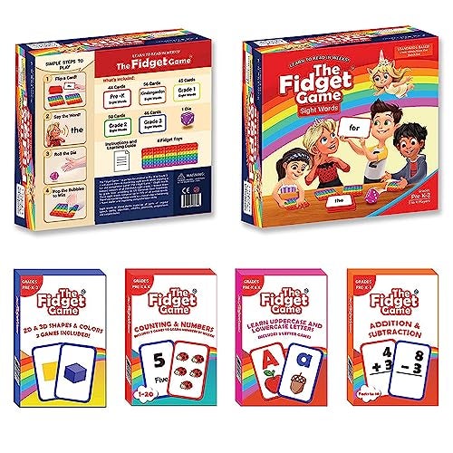 THE FIDGET GAME Kindergarten Learning Bundle Flashcards and Pop Fidget Toys for Kids PreK to Grade 3 Learning Activities and Games for HighFrequency Dolch Sight Words Includes Mats and Dice - Image 1