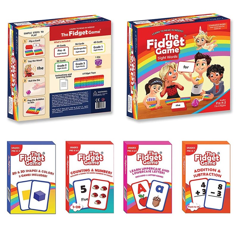 THE FIDGET GAME Kindergarten Learning Bundle Flashcards and Pop Fidget Toys for Kids PreK to Grade 3 Learning Activities and Games for HighFrequency Dolch Sight Words Includes Mats and Dice - Image 2
