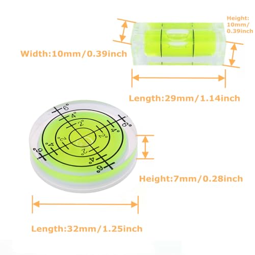 LAIESYA 8Pcs Small Bubble Spirit Level Mini Square Levels Measuring Tools for Balancing Frame, Mural, Picture Hanging, Turntable, Tripod, Camera, Phonograph, 10x10x29mm, 32x7mm (Set A) - Image 3