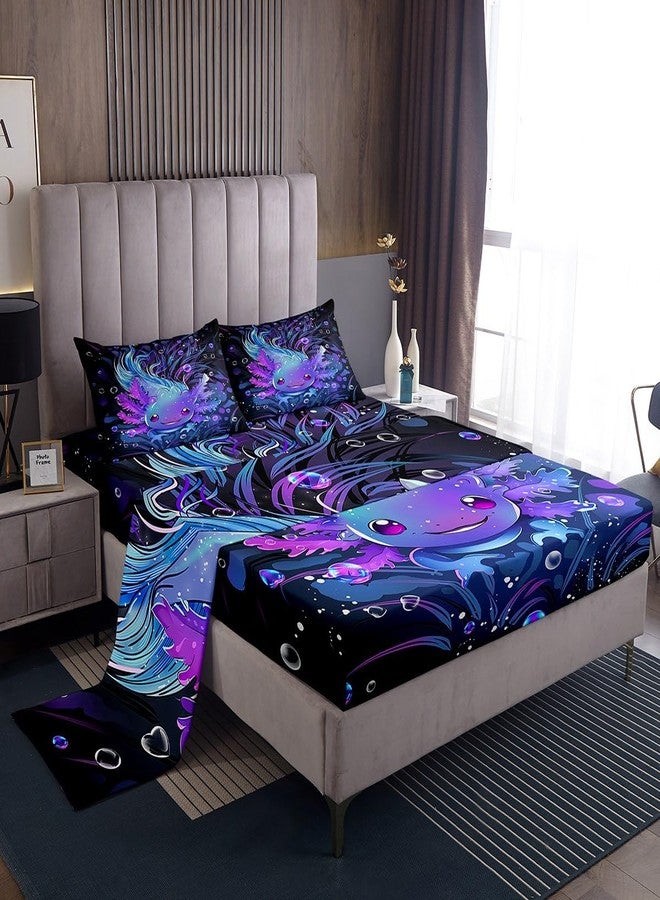 Feelyou Cute Axolotl Bed Sheets Set Boys Girls King Size Salamander Sheet Set for Kids Women Men Ultra Soft Reptile Animal Sheets with Deep Pocket Fitted Sheet Ocean Sealife Bedding Set Room Decor - Image 1