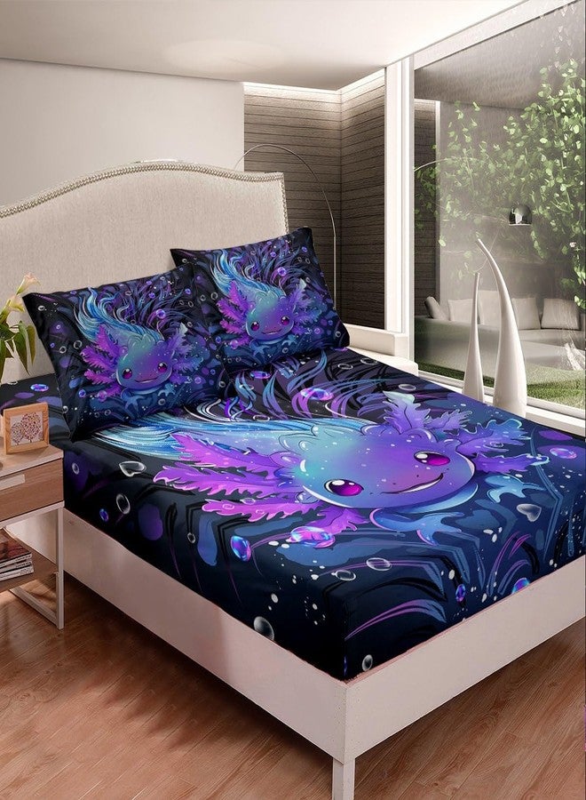 Feelyou Cute Axolotl Bed Sheets Set Boys Girls King Size Salamander Sheet Set for Kids Women Men Ultra Soft Reptile Animal Sheets with Deep Pocket Fitted Sheet Ocean Sealife Bedding Set Room Decor - Image 3