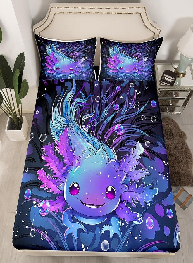 Feelyou Cute Axolotl Bed Sheets Set Boys Girls King Size Salamander Sheet Set for Kids Women Men Ultra Soft Reptile Animal Sheets with Deep Pocket Fitted Sheet Ocean Sealife Bedding Set Room Decor - Image 2