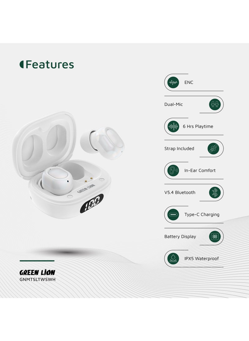 GREEN LION Mittersill True Wireless Earbuds with ENC and Dual Microphone / Battery Display / Truewireless Headphones / Hands-Free Calling / Breathing Lights - White  - Image 2