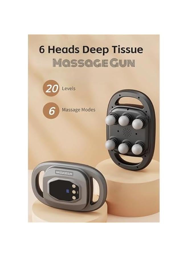 Massage Gun Deep Tissue, 6 Heads Percussion Massager Gun with 20 Levels 6 Massage Modes for Back Neck Leg Full Body Muscle Pain Relief Massager Gifts for Dad Mom Families (Black) - Image 2