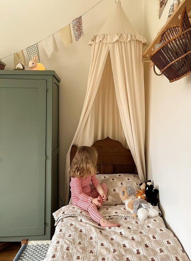 YIUOR Kids Bed Canopy with Frills Cotton Cover Net for Crib Reading Nook Curtain Hideaway Hanging Round Tent Nursery Bedding Play Room Decor - Image 1