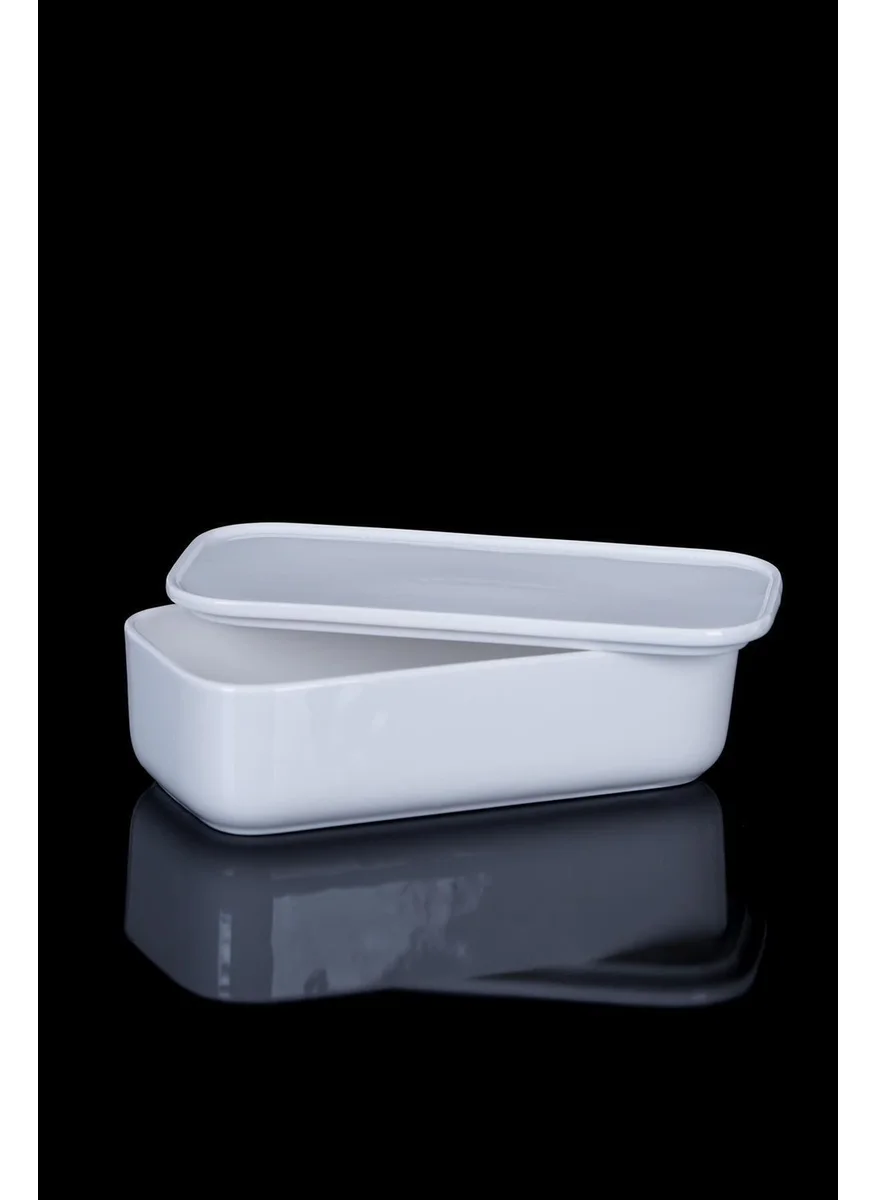 أكار Pure White Porcelain Rectangular Bowl with Lid 18,5 cm